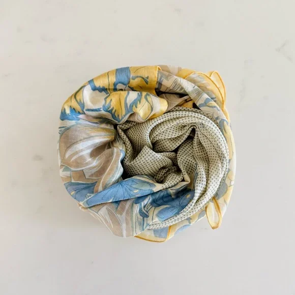 70s Vintage Anne Klein Swiss Dot & Floral Print Cottagecore Cotton Scarf Wrap - Picture 5 of 17